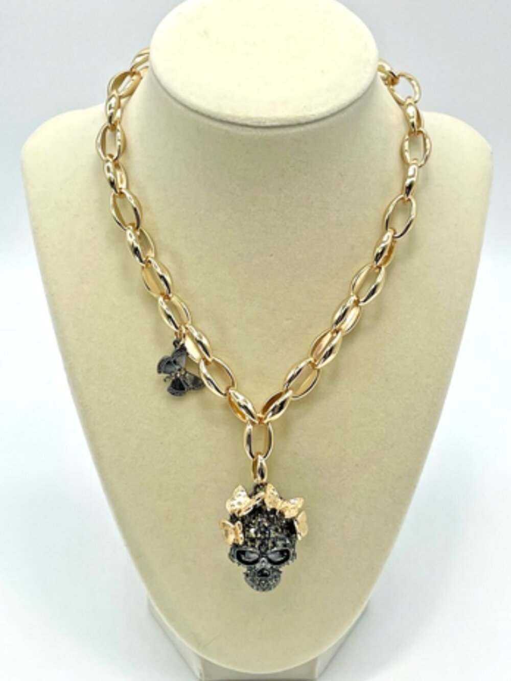 Betsey Johnson Crystal Skull and Butterfly Necklace NWT